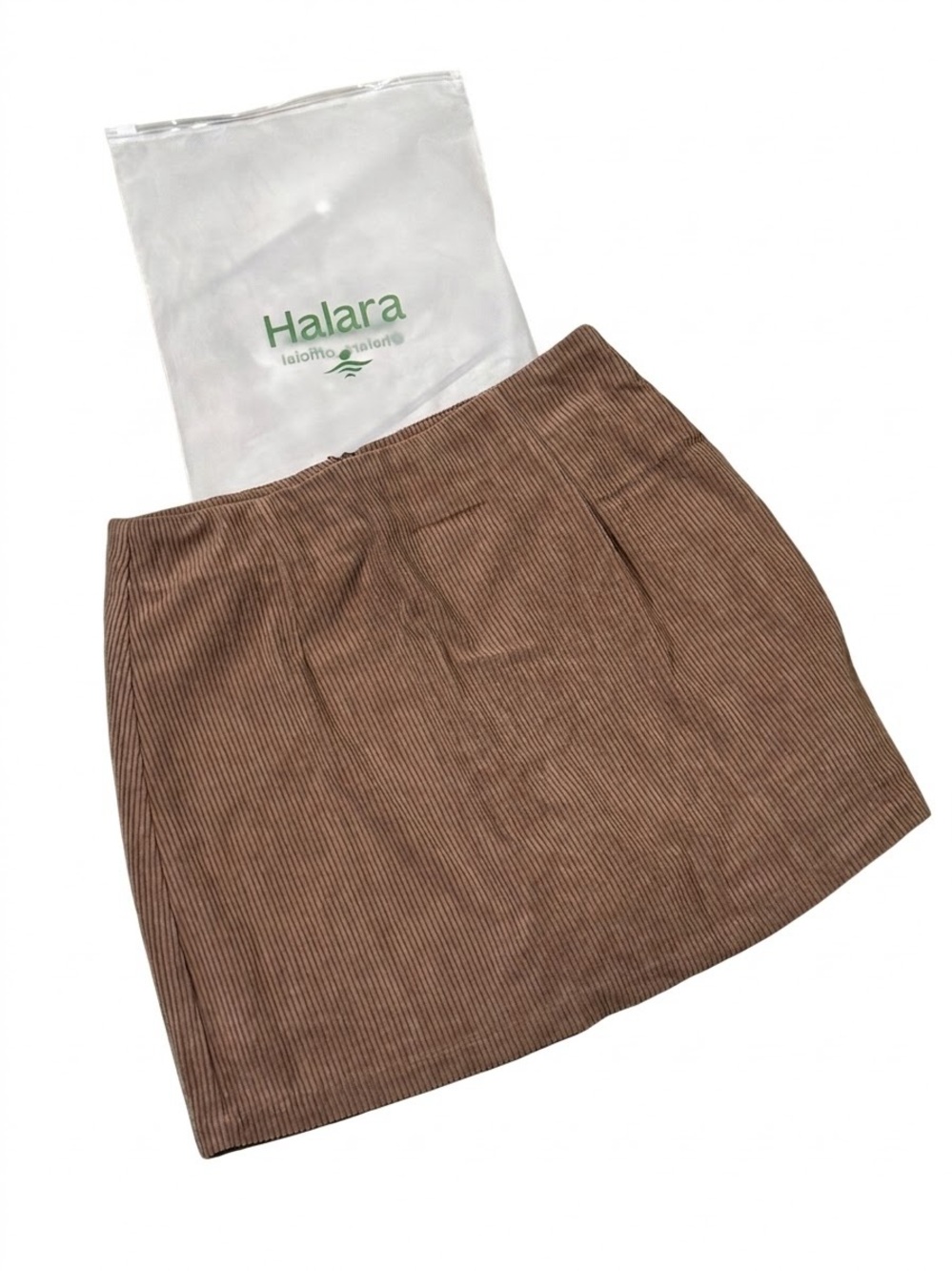 HALARA Tan Ribbed Corduroy Mini Skirt